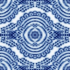 Seamless classic blue and white ceramic design. High quality illustration. Decorative design of cobalt blue glaze on porcelain for transfer onto kitchen ware or printing for modern surface design.