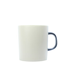 White mug with black handle isolated on white background