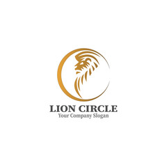 Gold circle Lion Head Vector Logo design Template