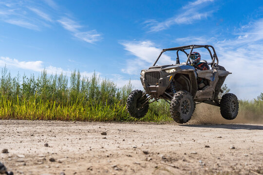 ATV adventure. Buggy extreme ride on dirt track. UTV