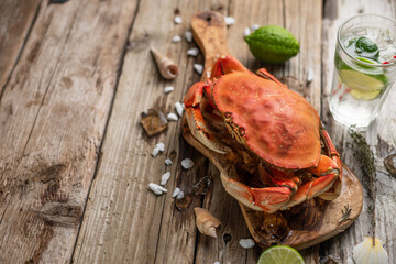 Crab Wooden Background Limes Drink Sea Food Cooking Recipes