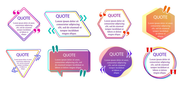Texting boxes and Quote info box concept. Colored quotes bubble templates. Speech quote with frame and abstract texture cartoon and flat. Vector set texting dialogue. Vector Texting and Quote boxes