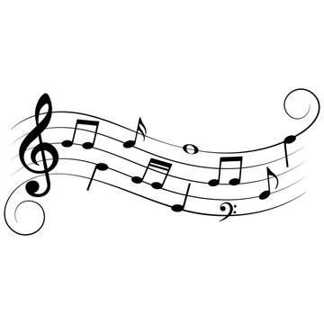 Black music notes with swirls, vector illustration.