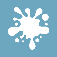 White milk splash with drops, isolated on blue background, vector illustration.