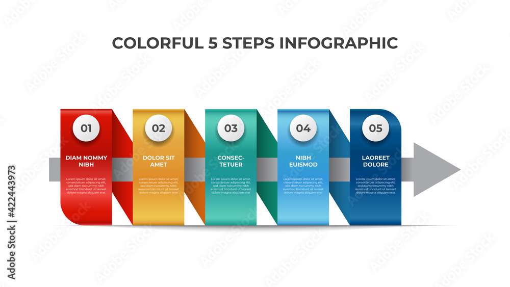 Wall mural colorful infographic element template with 5 points of steps, list layout diagram vector