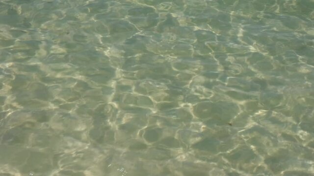 Full Frame View Looking Down At The Sun Shining Through The Sea On A Tropical Beach.
