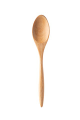 Wooden spoon on white background. The spoon is made of real wood material. Kitchen appliances in isolated with clipping path.