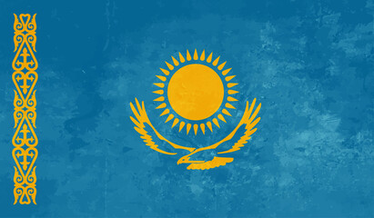 Grunge Kazakhstan flag. Kazakhstan flag with waving grunge texture.