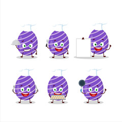 Obraz premium Cartoon character of purple easter egg with various chef emoticons