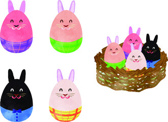 Various colorful rabbit style easter eggs in a nest