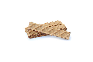 Wafer bars with chocolate cream filling isolated on white background