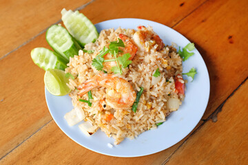 Fried rice with seafood. Thailand delicious popular food.