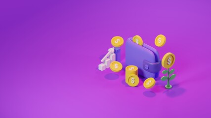 3d render wallet and coin for business illustration