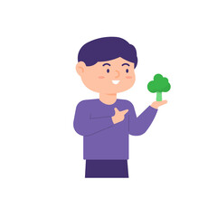 facial expression of a boy who likes vegetables or broccoli. vegetarians, like green vegetables, healthy children. flat style. vector illustration design