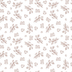 Naklejka premium Berry sprigs. Floral seamless pattern. Foliage background. 