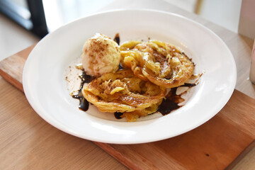 A traditional foods from Indonesia named Roti Cane with ice cream 