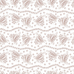 Peas Vector Seamless pattern. Vegetables black and white background.
