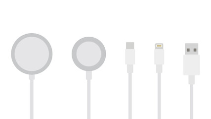 Flat design modern Wireless Charger, Cable Charge, USB Cable Smart Device icon Isolate on White Background.