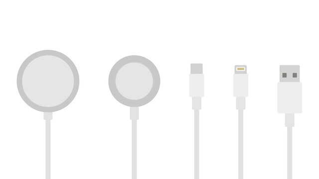 Flat design modern Wireless Charger, Cable Charge, USB Cable Smart Device icon Isolate on White Background.