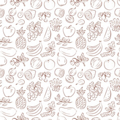 Berries. Fruits. Vintage seamless pattern with fruits.