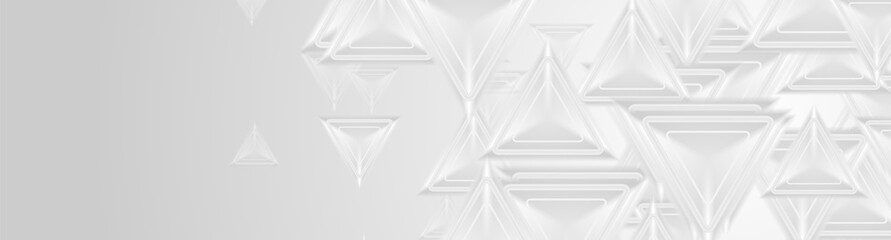 Light grey 3d triangles polygonal abstract hi-tech background. Vector banner design