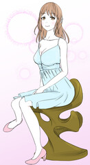 座る可愛いワンピースの女の子