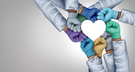 Medical staff unity and doctors working together and medical teamwork or health workers unity and...