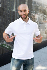 Menswear polo shirt white casual apparel outdoor shoot