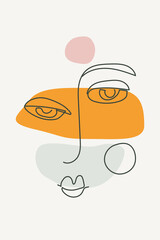 Abstract contemporary aesthetic print with simple shapes and face. Modern wall decor. Bohemian style poster. Vector.