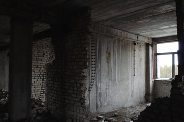 Fototapeta na wymiar old abandoned and destroyed building inside