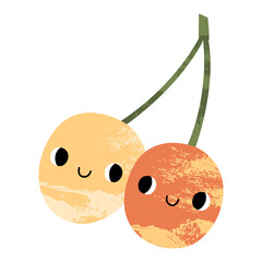 Happy cute cherry character with smiling face. Funny kawaii fruit. Vector flat cartoon illustration, isolated on white