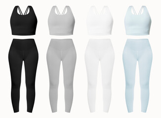 Women’s basic sportswear set with bras and leggings studio shoot