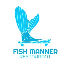 Fish Manner Blue restaurant logo concept design illustration