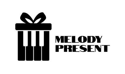 Melody piano music Present gift box logo concept design illustration
