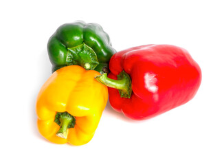 three bell peppers isolated on white background.