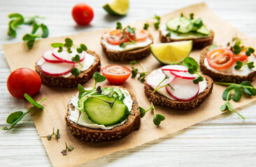 Sandwiches with healthy vegetables and micro greens