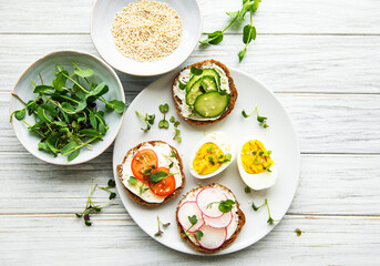 Sandwiches with healthy vegetables and micro greens