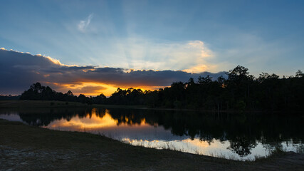 Khao Yai National Park, Landscape evening with people on the edge of the Sai Son Reservoir (Khao Yai National Park) in Thailand.