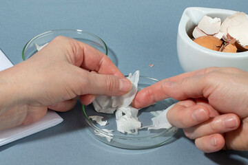 Treating Finger Injuries with eggshell membrane - alternative natural bandage - obrazy, fototapety, plakaty