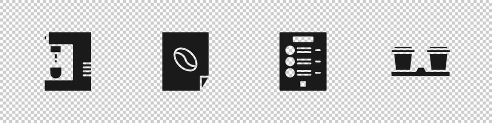 Fototapeta premium Set Coffee machine, poster, menu and cup to go icon. Vector
