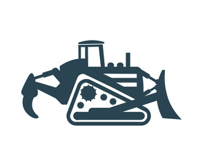Vector illustration of the icon and logo of a heavy bulldozer. Equipment for construction work. Tractor