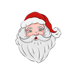 Portrait of Santa Claus with beard and hat, isolated on white background.