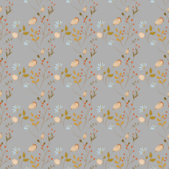 Floral seamless pattern with autumn leaves and flowers