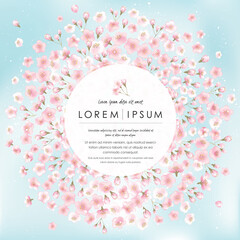 Vector editorial design frame of spring landscape with cherry trees in full bloom. Design for social media, party invitation, Print, Frame Clip Art and Business Advertisement and Promotion