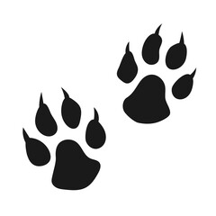 Dog or cat hand drawn clawed paw print isolated on white background.