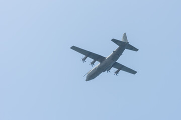 Fototapeta na wymiar Military airplane in the sky. Independence Day in Israel. Israel Air Force parade