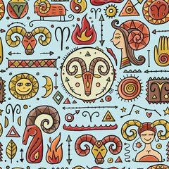 Aries zodiac sign. Element of Fire. Seamless Pattern for your design