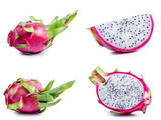 collection mix set dragon fruit isolated on white background