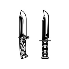 Illustration of combat knives. Design element for logo, label, sign, emblem, poster. Vector illustration