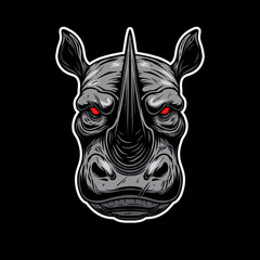 Illustration of angry rhino head. Design element for logo, label, sign, emblem, poster. Vector illustration